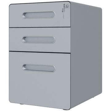 Vinsetto Lockable Cabinet, Rolling Filing Cabinet With 3 Drawers, Steel Office Drawer Unit For A4, Letter, Legal Sized Files