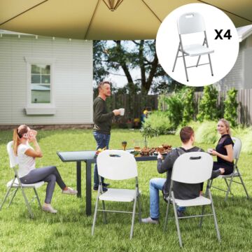 Outsunny Folding Chair Set Of 4 With Steel Frame, Outdoor Chair Set With Hdpe Backrest, Seat And Handles For Mobility, Garden Chair Set For Patio Deck Balcony, White