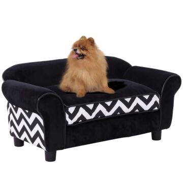 Pawhut Dog Sofa Bed For Xs-sized Dogs, Pet Sofa Cat Sofa With Soft Cushion, Washable Cover, Removable Legs, Wooden Frame - Black