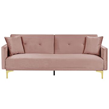 Sofa Bed Pink Velvet 3 Seater Buttoned Seat Click Clack Traditional Living Room Beliani