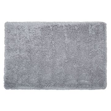 Shaggy Area Rug High-pile Carpet Solid Grey Polyester Rectangular 140 X 200 Cm Beliani