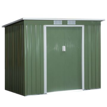 Outsunny Pend Garden Storage Shed W/ Foundation Double Door Ventilation Window Sloped Roof Outdoor Equipment Tool Storage 213 X 130 X 173 Cm
