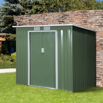Outsunny Pend Garden Storage Shed W/ Foundation Double Door Ventilation Window Sloped Roof Outdoor Equipment Tool Storage 213 X 130 X 173 Cm