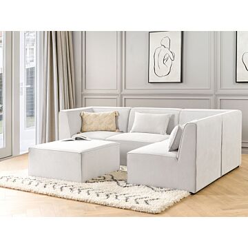 Modular Left Corner 4 Seater Sofa Off White Corduroy With Ottoman 4 Seater Sectional Sofa Modern Design Beliani