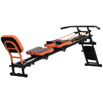 Sportnow Flat Or Incline Home Gym Equipment, Reformer Pilates Machine, Ab Machine, Rower, With Adjustable Push Up Bar