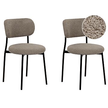 Set Of 2 Dining Chairs Beige Taupe Boucle Seats Armless Metal Legs For Dining Room Kitchen Beliani