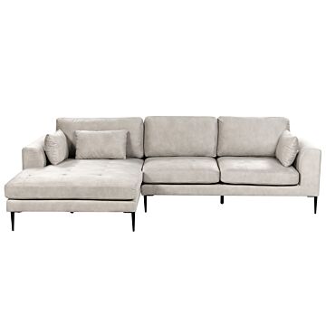 Right Hand Corner Sofa Light Grey Velvet Upholstered L-shaped Tufted Cushioned Seat With Scatter Cushions Beliani