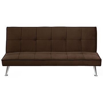 Sofa Bed Brown 3-seater Quilted Upholstery Click Clack Metal Legs Beliani