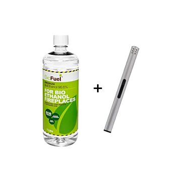 Mini Bio Ethanol Starter Pack: 1 X 1 Litre Bottle + Long Stem Refillable Lighter