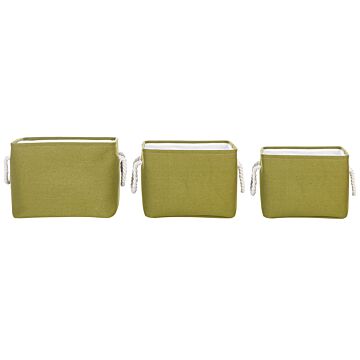 Set Of 3 Storage Baskets Polyester Cotton Green Laundry Bins Organization With Handles Traditional Living Room Bedroom Beliani