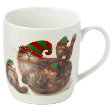 Porcelain Mug & Infuser Set - Kim Haskins Christmas Elf Cats