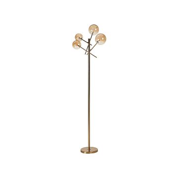 Floor Lamp Gold Iron Glass 3 Round Smoked Shades Modern Glam Design Living Room Lighting Beliani