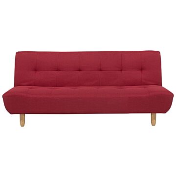 Sofa Red Fabric Upholstery Light Wood Legs 3 Seater Scandinavian Style Beliani