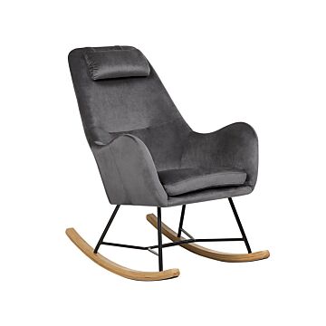 Rocking Chair Grey Velvet Metal Legs Wooden Skates Modern Beliani