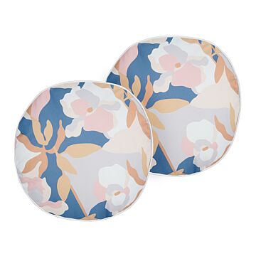 Set Of 2 Garden Cushions Multicolour Polyester ⌀ 40 Cm Floral Pattern Modern Outdoor Decoration Water Resistant Beliani
