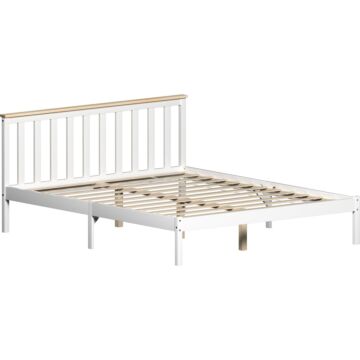 Milan King Size Wooden Bed, Low Foot, White & Pine