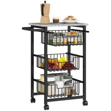 Homcom Three Basket Mobile Kitchen Island, With Brakes - Grey/black