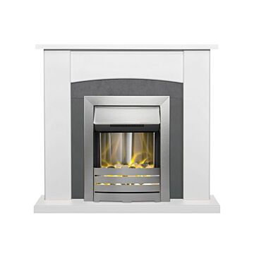 Adam Holden Fireplace In Pure White & Grey/white With Helios Electric Fire In Brushed Steel, 39 Inch