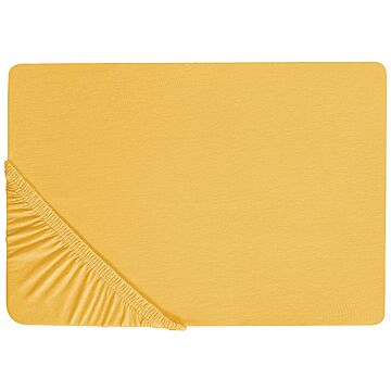 Fitted Sheet Mustard Cotton 140 X 200 Cm Elastic Edging Solid Pattern Classic Style For Bedroom Beliani