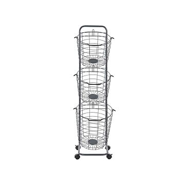 3 Tier Wire Basket Stand Grey Metal With Castors Handles Detachable Kitchen Bathroom Storage Accessory For Towels Newspaper Fruits Vegetables Beliani