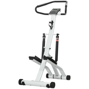 Sportnow Foldable Stepper Machine With 12-level Hydraulic Resistance, Step Machine Exerciser With Lcd Monitor And Drink Holder, For Home Fitness Workout, White And Black