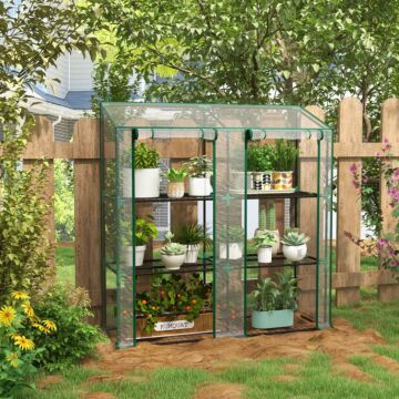 Outsunny 3 Tier 6 Wire Shelves Reinforced Mini Greenhouse, Clear