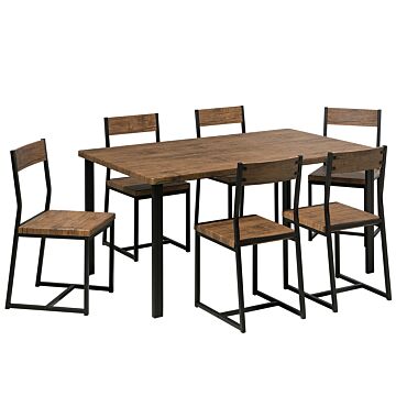 Dining Set Table 6 Chairs Dark Wood Metal Legs Industrial Kitchen Beliani
