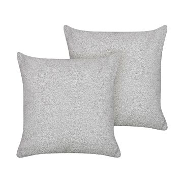 Set Of 2 Decorative Cushions Grey Boucle 45 X 45 Cm Woven Removable With Zipper Boho Decor Accessories Beliani