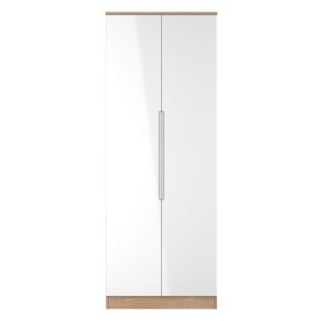 Milan Tall Plain Wardrobe In White & Bardolino Oak