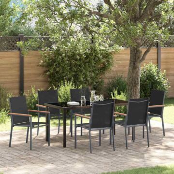 Vidaxl 7 Piece Garden Dining Set Black Textilene And Steel