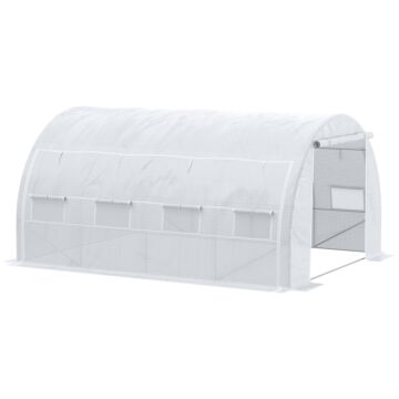 Outsunny 4 X 3 X 2 M Polytunnel Greenhouse With Steel Frame, Reinforced Cover, Zippered Door And 8 Windows For Garden And Backyard, White