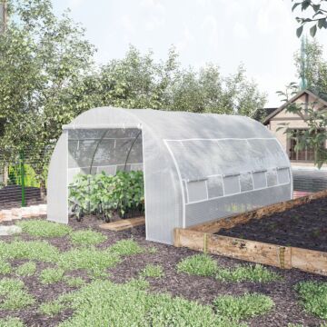 Outsunny 4 X 3 X 2 M Polytunnel Greenhouse With Steel Frame, Reinforced Cover, Zippered Door And 8 Windows White