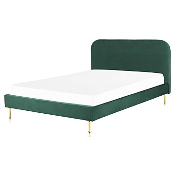 Bed Green Velvet Upholstery Eu King Size Golden Legs Headboard Slatted Frame 5.3 Ft Minimalist Design Beliani
