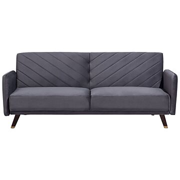 Sofa Bed Grey Velvet Fabric Modern Living Room 3 Seater Wooden Legs Track Arm Beliani