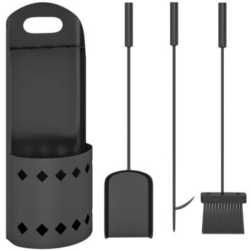 Outsunny 4 Pieces Fireplace Companion Set, Metal Fireplace Accessories Fireside Companion Set With Broom, Shovel, Poker, Bucket, Black