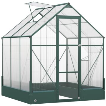 Outsunny Garden Walk-in Aluminium Greenhouse Polycarbonate With Plant Bed ,temperature Controlled Window, Foundation, 6 X 6ft
