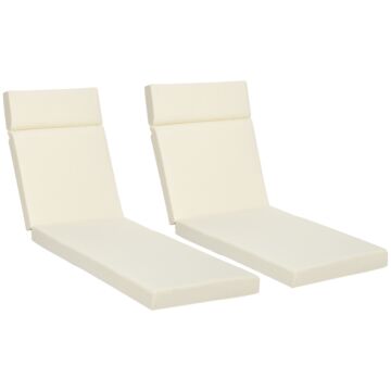 Outsunny Set Of 2 Sun Lounger Cushions, Replacement Cushions For Rattan Furniture With Ties, 196 X 55 Cm, Cream White