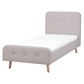 Slatted Bed Frame Beige Polyester Fabric Upholstered Wooden Legs 3ft Eu Single Size Modern Design Beliani