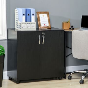 Vinsetto 2-tier Locking Office Storage Cabinet File Organisation W/ Feet Melamine Coating Aluminium Handles 2 Keys Stylish Black