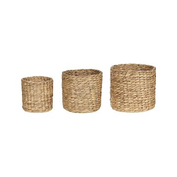 Set Of 3 Plant Baskets Natural Water Hyacinth Planter Pots Indoor Use Living Room Boho Rustic Style Beliani