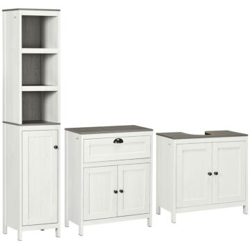 Kleankin Bathroom Furniture Set With Adjustable Shelves, 6-tier Tall Bathroom Storage Cabinet, Floor Cabinet With Drawer, Under Sink Cabinet, Antique White