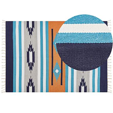 Kilim Area Rug Multicolour Cotton 200 X 300 Cm Handwoven Reversible Flat Weave Geometric Pattern With Tassels Traditional Boho Living Room Bedroom Beliani