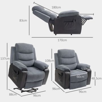 Homcom Power Lift Recliner Chair For Elderly, Patchwork Design Oversized Electric Riser And Recliner Armchair For Living Room With Remote Control And 2 Side Pockets, Dark Grey
