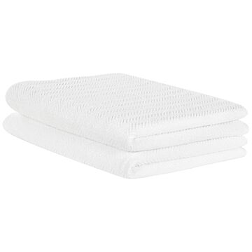 Set Of 2 Bath Sheets Towels White Terry Cotton 100 X 150 Cm Chevron Pattern Texture Bath Towels Beliani