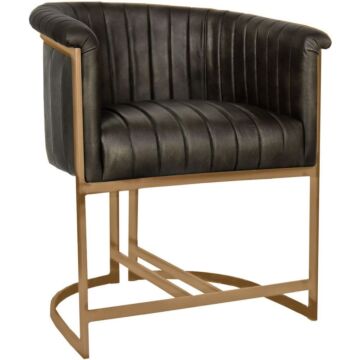Leather Chair - Dark Grey With Gold Metal