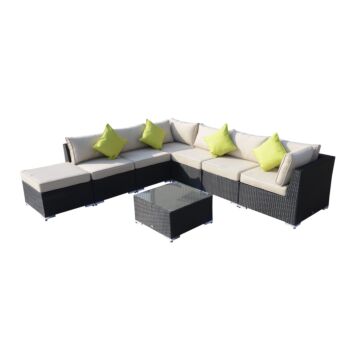 Outsunny 7-seater Sofa Rattan Garden Furniture Aluminium Outdoor Patio Set Wicker Seater Table - Black