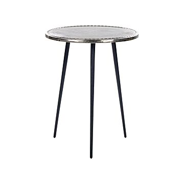 Side Table Silver And Black Aluminium And Iron Top Round Distressed Retro Home Decor Beliani