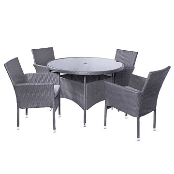 Malaga 4 Seater Stacking Dining Set 110cm Round Table With Black Glass Top, 4 Stacking Nest Base Chairs Including Cushions