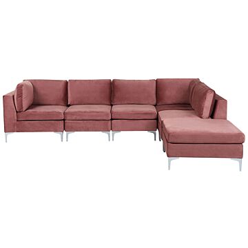 Left Hand Modular Corner Sofa Pink Velvet 5 Seater With Ottoman L-shaped Silver Metal Legs Glamour Style Beliani