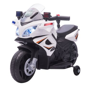 Homcom Kids 6v Electric Ride On Motorcycle Police Car Vehicle W/ Lights Horn Realistic Sound Outdoor Play Toy For 18 - 36 Months White